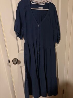Sonoma Deep Navy Button-Down Midi Dress